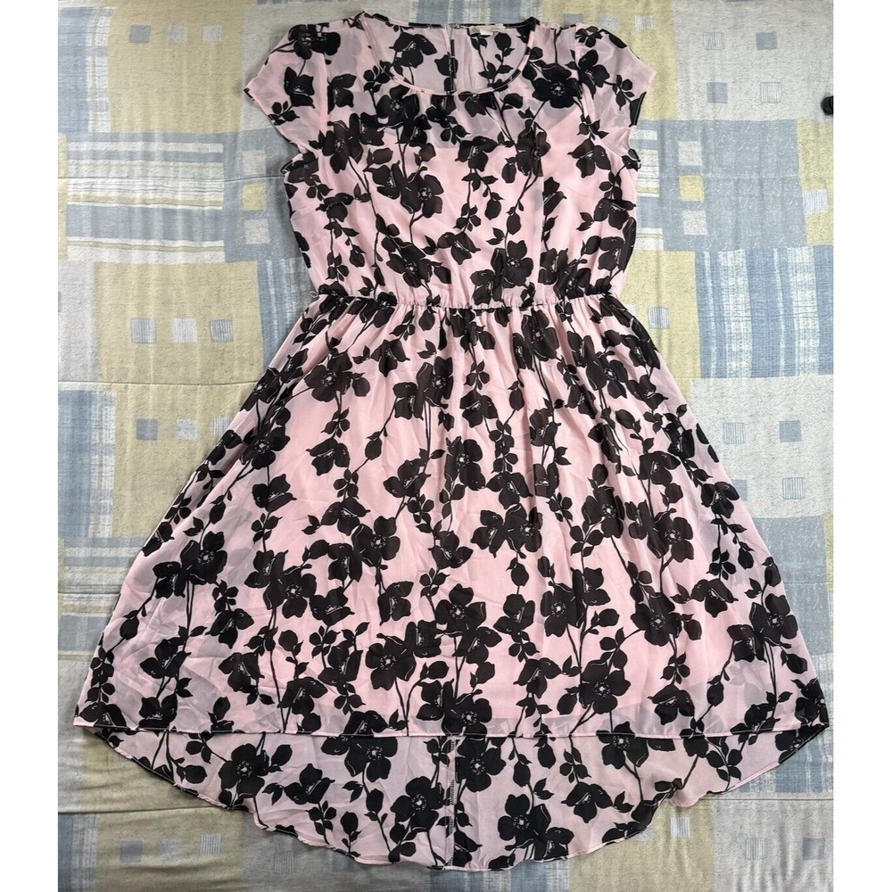 DB Established 1962 Pink w/Black Flowers Women's Sleeveless Dress Sz 14
